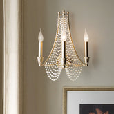 Vintage Champagne Crystal Bead Chandelier Pendant Light Fixture - Bedroom Candle Style with 3 Bulbs - This 3-bulb crystal bead hanging chandelier is a beautiful, elegant addition to any space. The delicate crystals catch the light beautifully, and the
